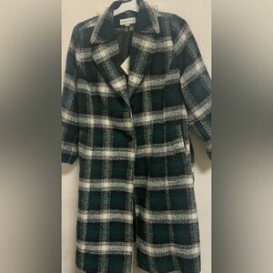 Ava & Viv Plaid Pea Coat - Dark Green and White